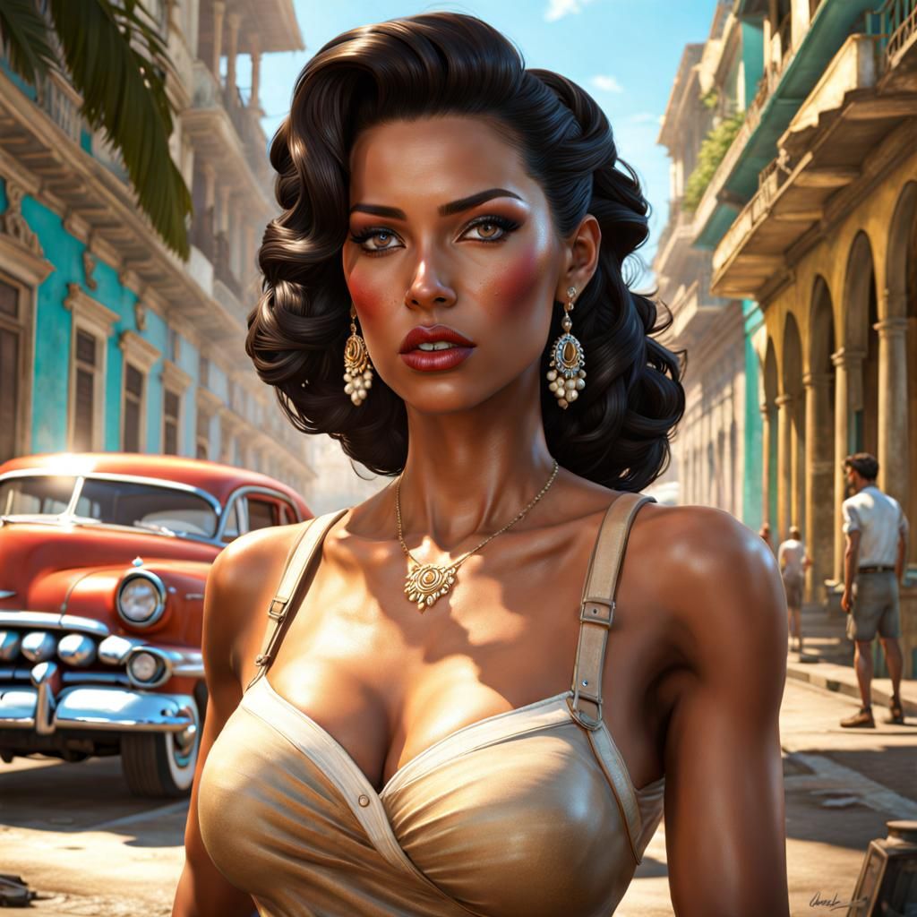 Beautiful Cuban Woman in 1950s Style, Splash Art