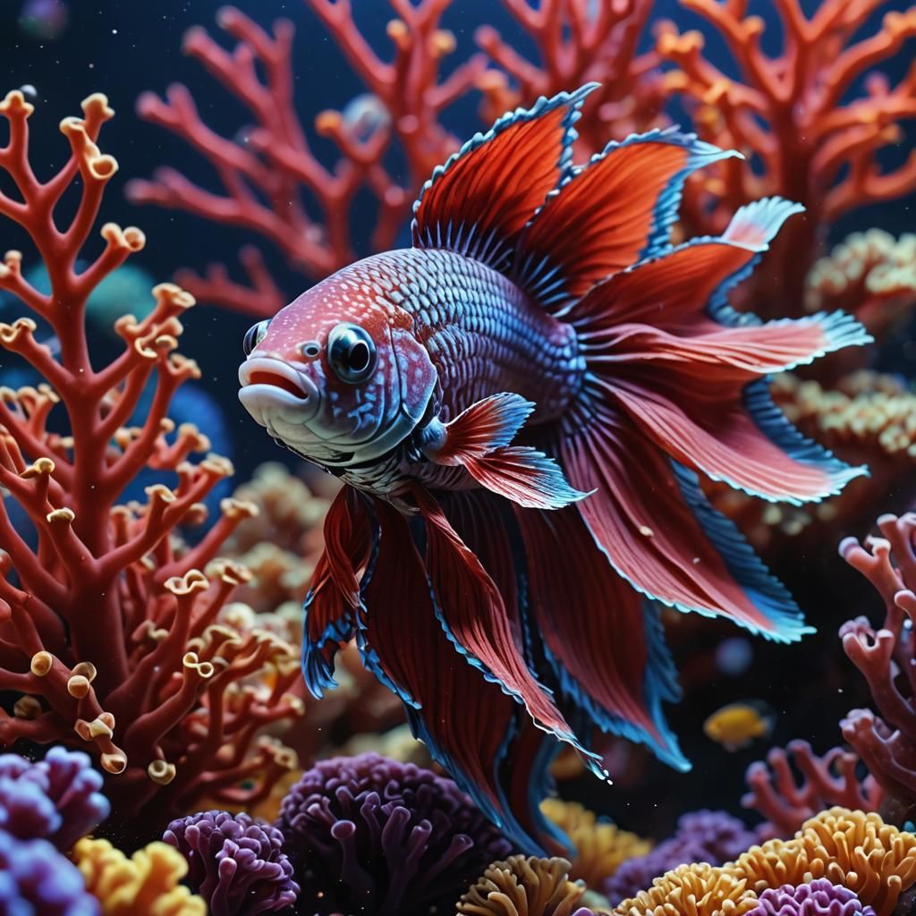 Betta Fish Close-Up in Vibrant Coral Reef
