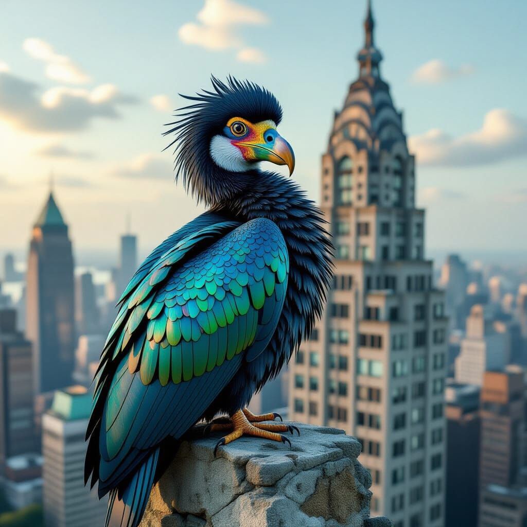 Iridescent Dodo on Art Deco Skyscraper