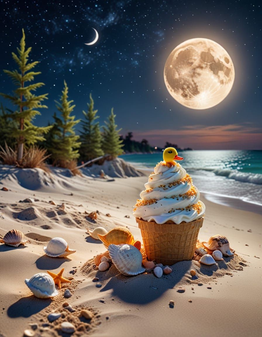 Moonlit Ice Cream with Duck in Steampunk Style
