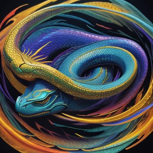 Mystical Serpent Rising: A Surreal Oil Painting