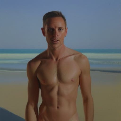 Realist Painting of a Man on a Beach