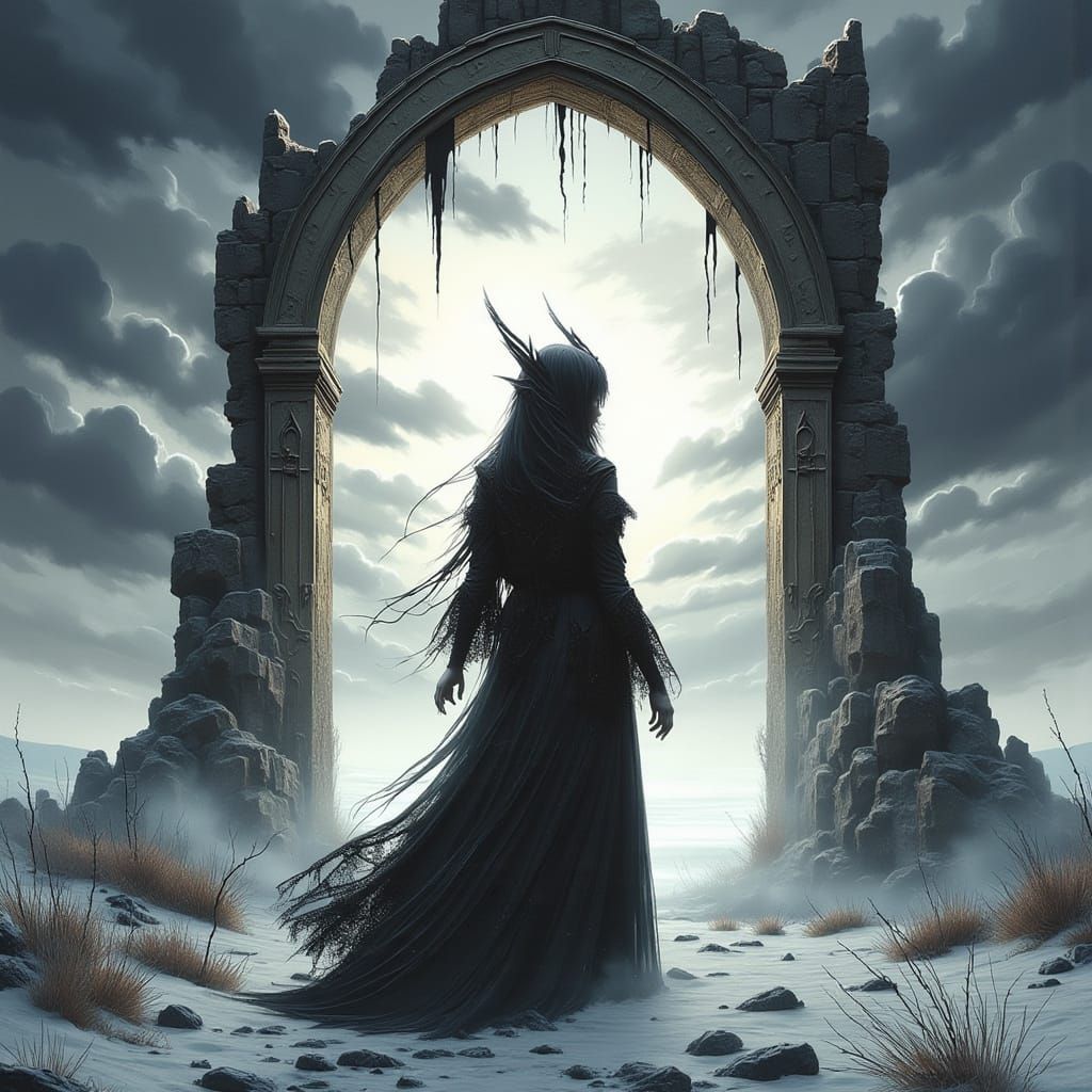 Gothic Dancer Before Ethereal Portal