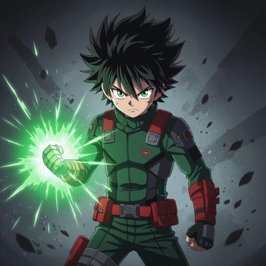 Anime Hero Boy With Green Energy Blast