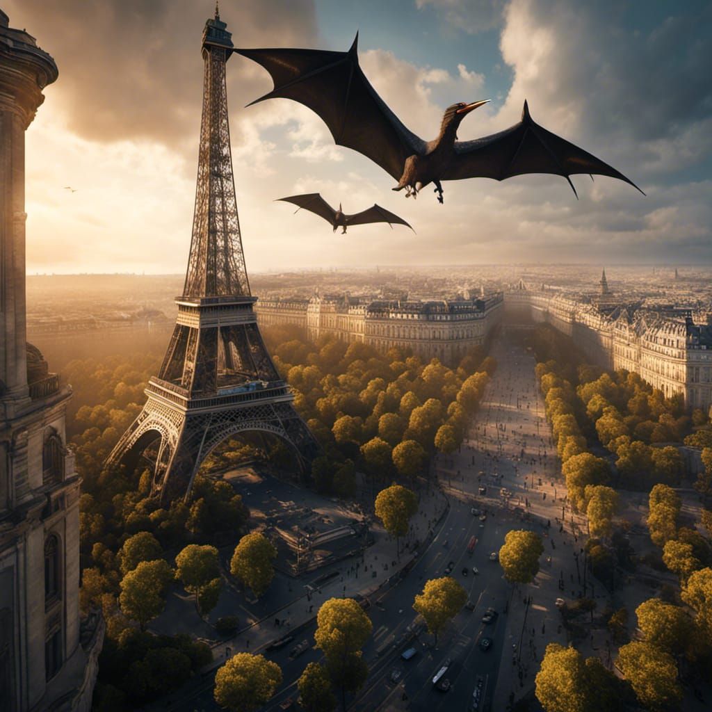 Pterodactyls Nest Atop Overgrown Eiffel Tower