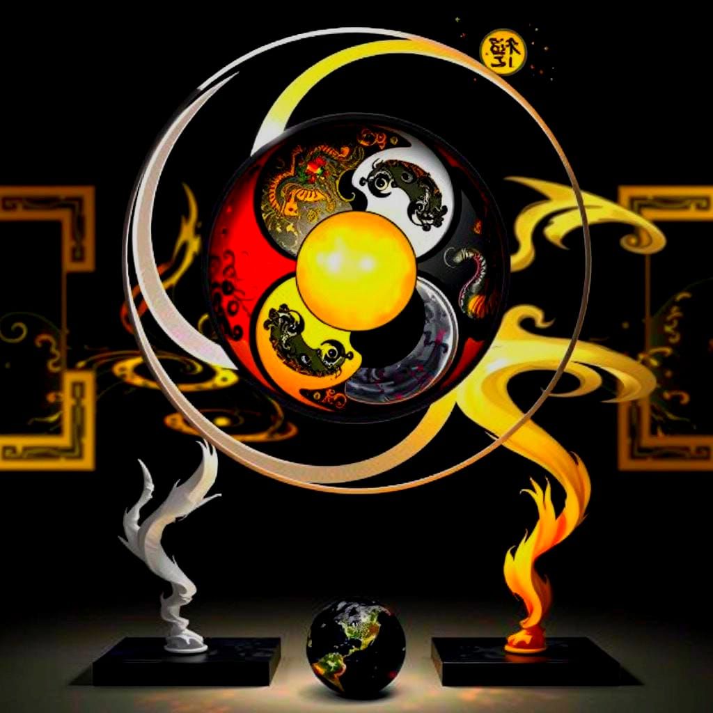 Taoist Philosophy Inspired Artwork with Glass Texture