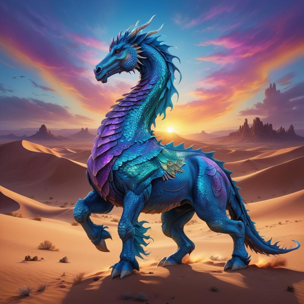 Dragon Horse in Mystical Desert Landscape