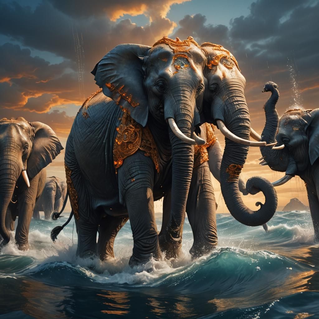 Majestic Elephant Walks Through Ocean: Fantasy Concept Art