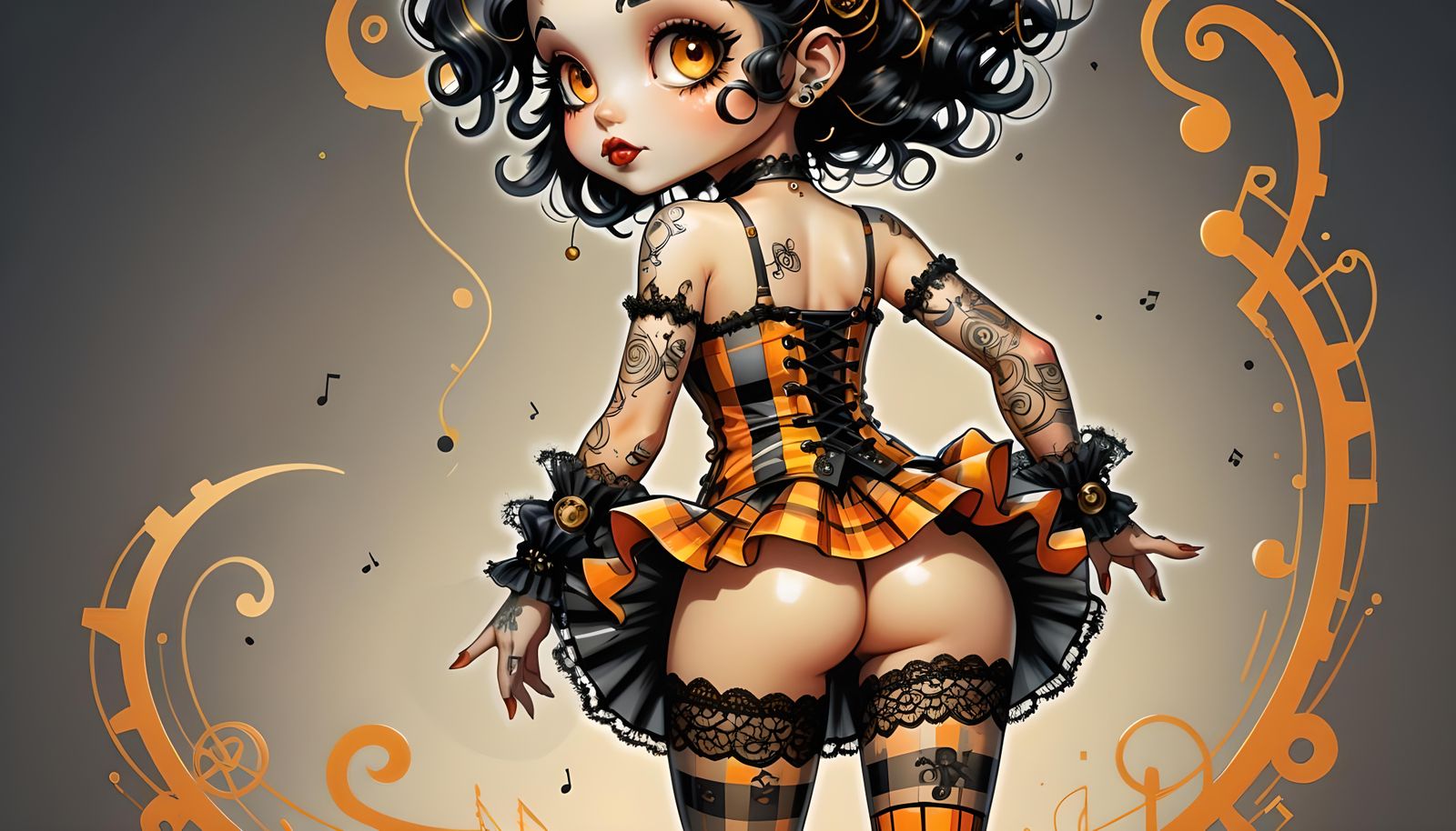 Steampunk Betty Boop Chibi in Victorian Sci-Fi Style