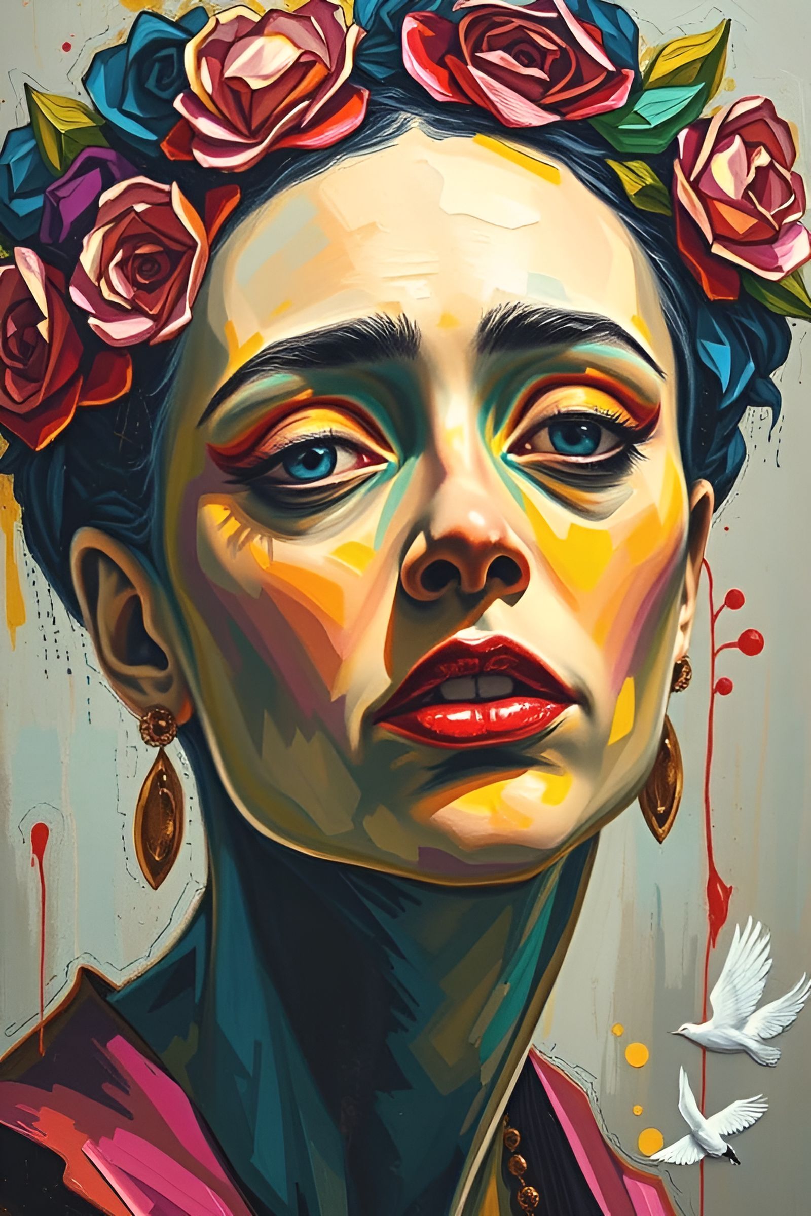 Expressive Portrait with Vibrant Colors and Thick Textures