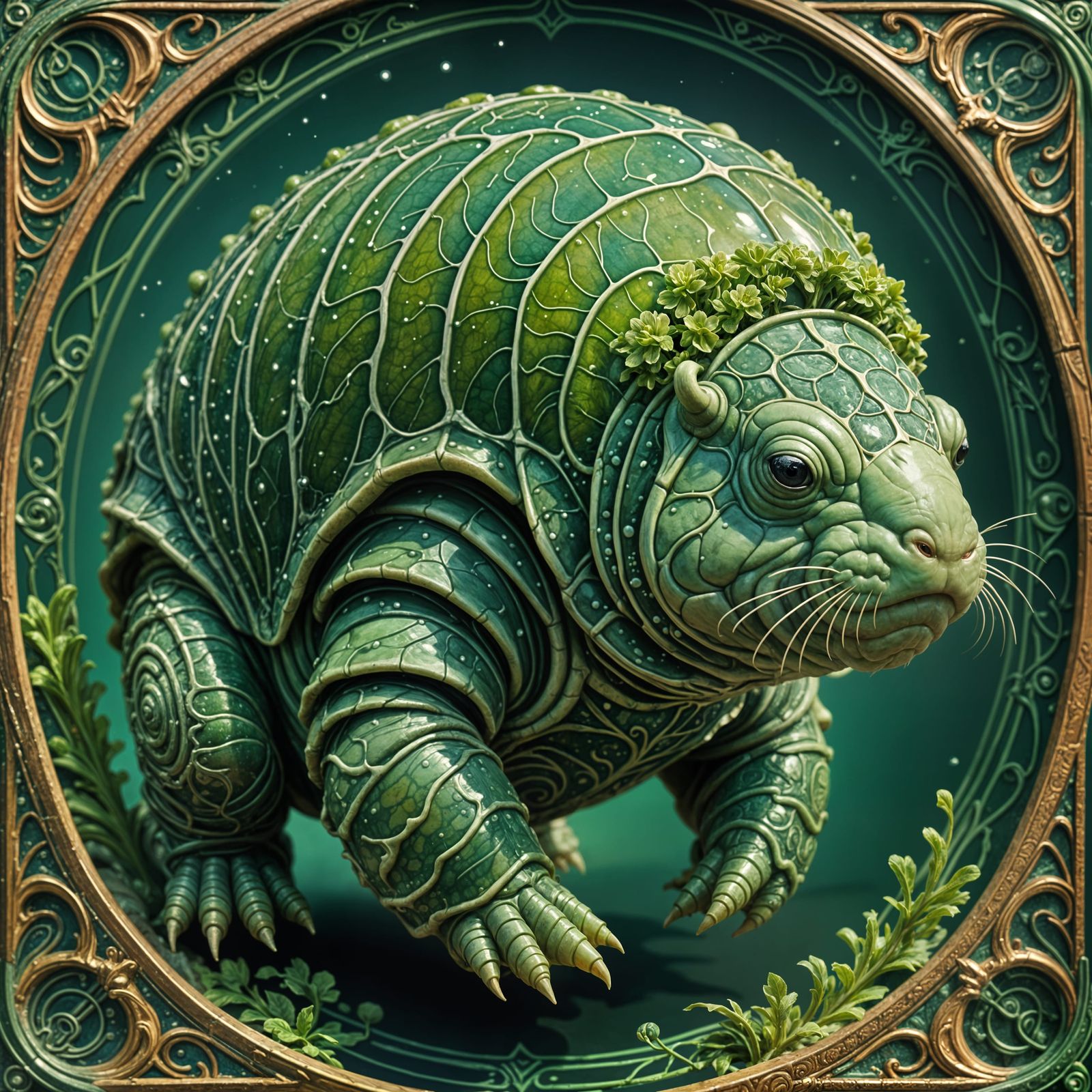 Green Tardigrade in Art Nouveau Style