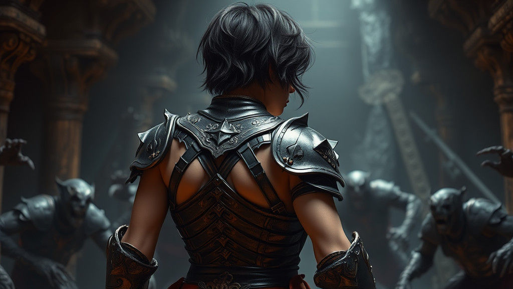 Armored Woman Faces Ghouls in Dungeon