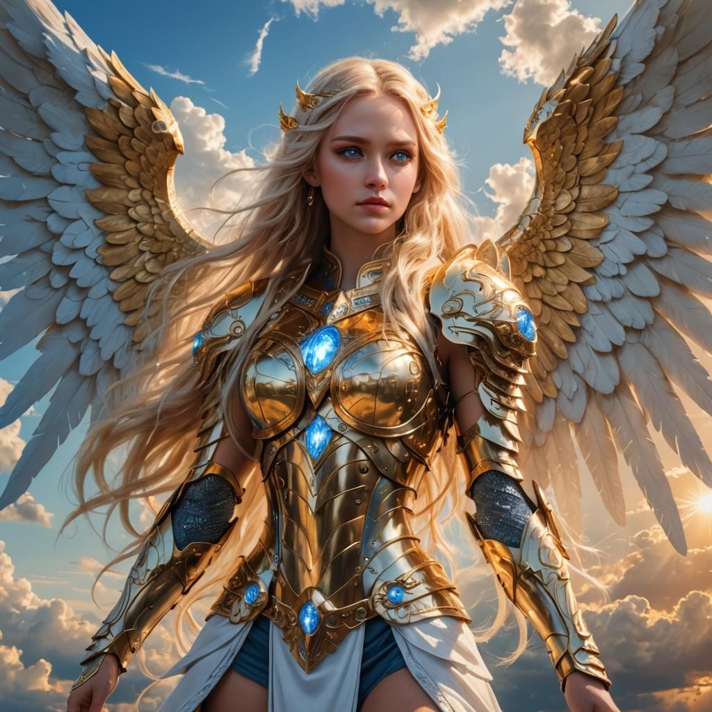 Golden Angel Goddess with Glowing Wings