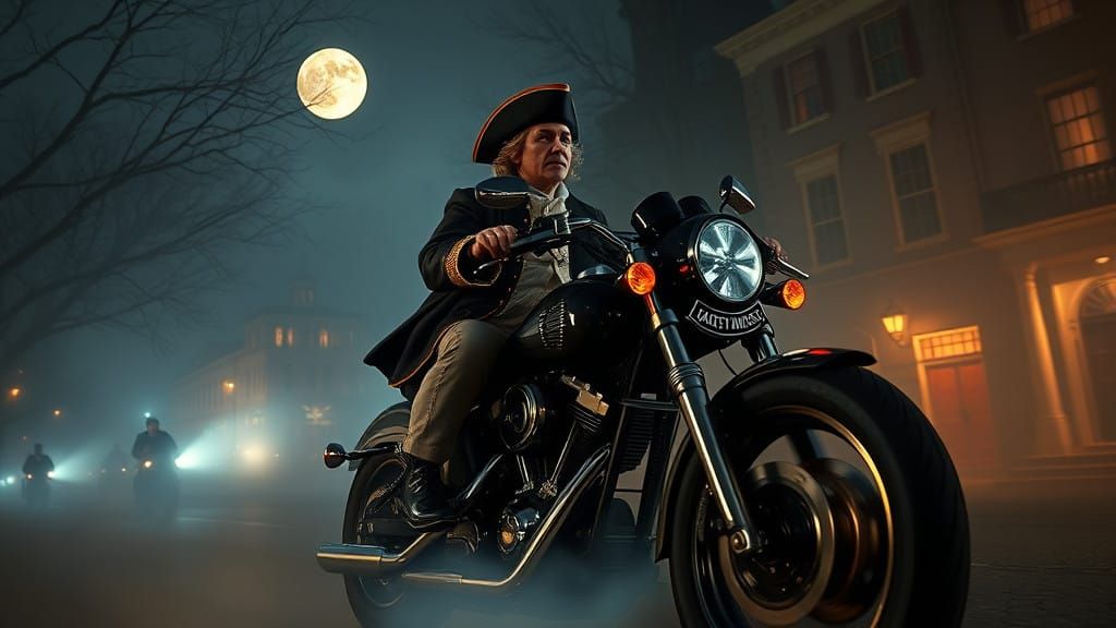 Colonial Rebel Rides into the Night in Cyberpunk Boston