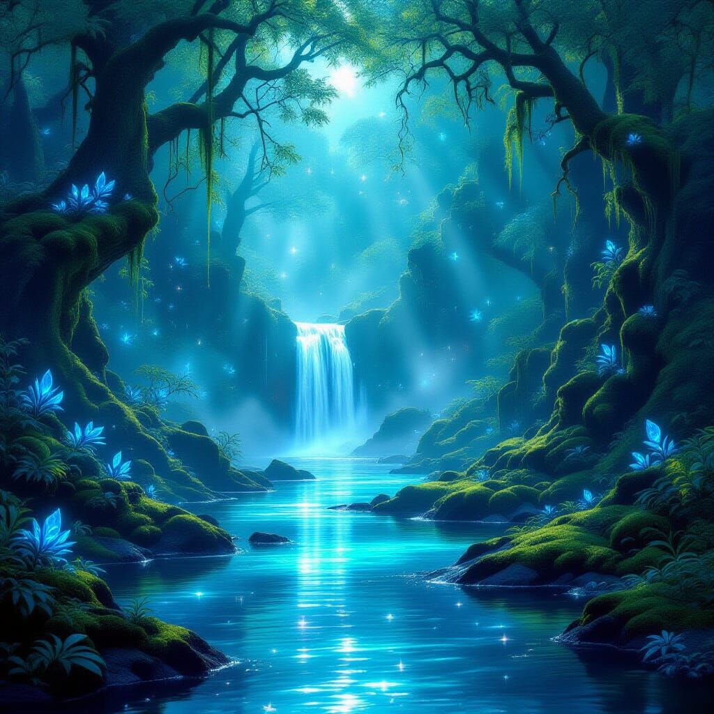 Ethereal Bioluminescent Forest With Glowing Flora