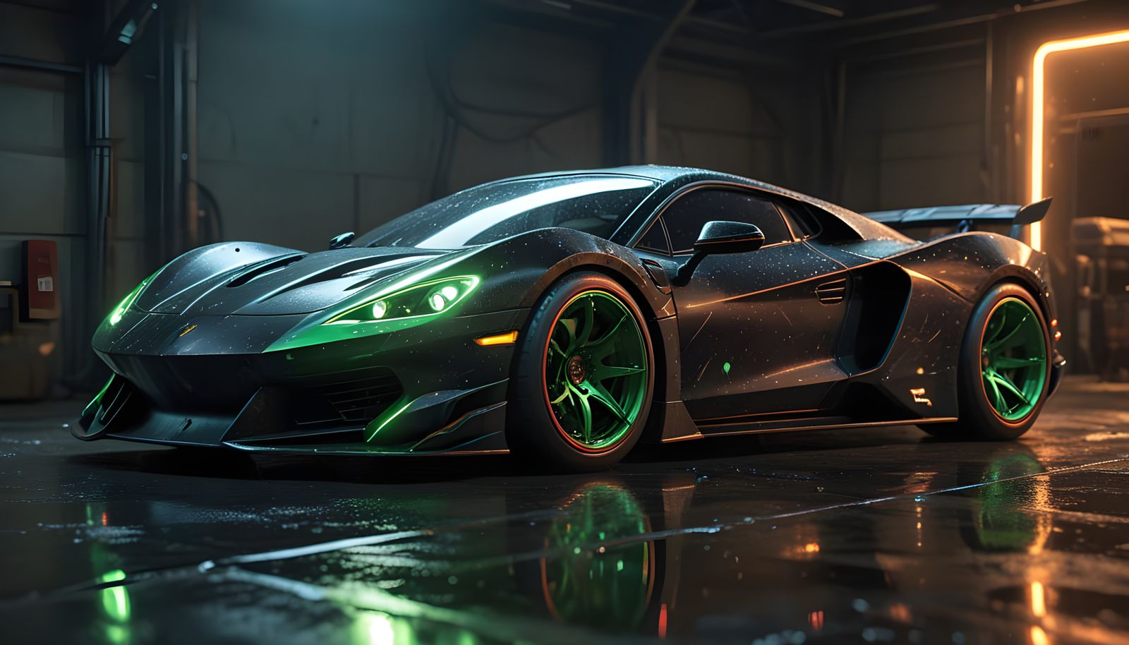 Ethereal Hyper Car in Neon Green, Inspired by Sci-Fi Legends