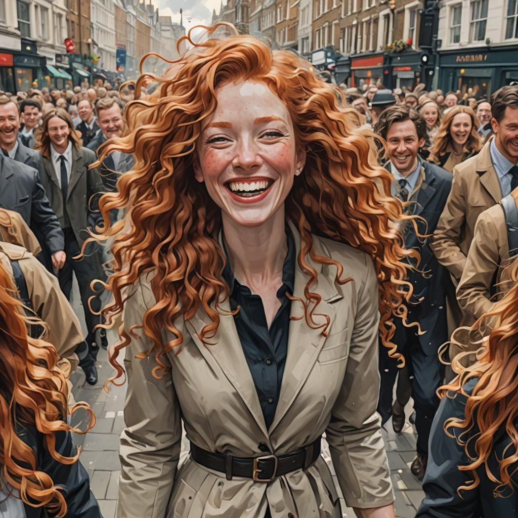 Ginger-Haired Girl Laughing in London, Krenz Cushart Style