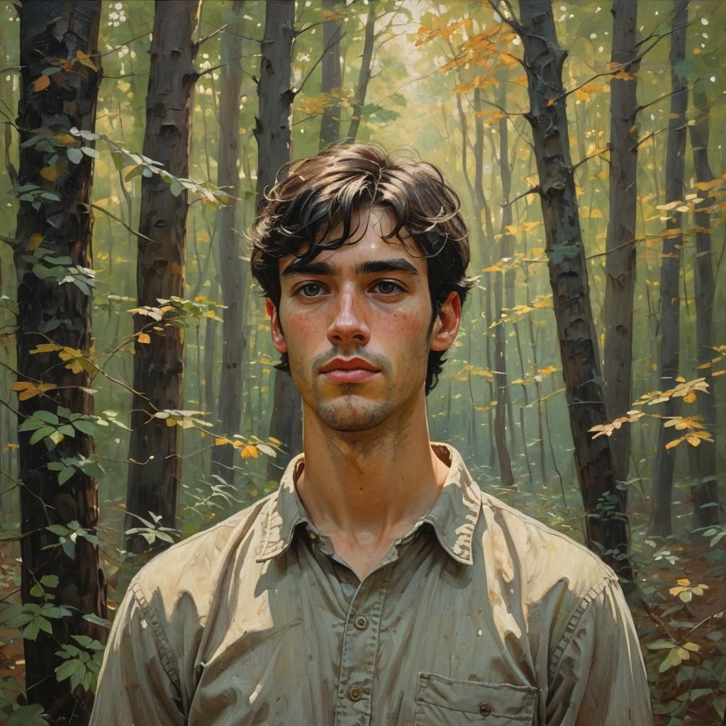 Freckled Man Portrait in Oil Painting Style