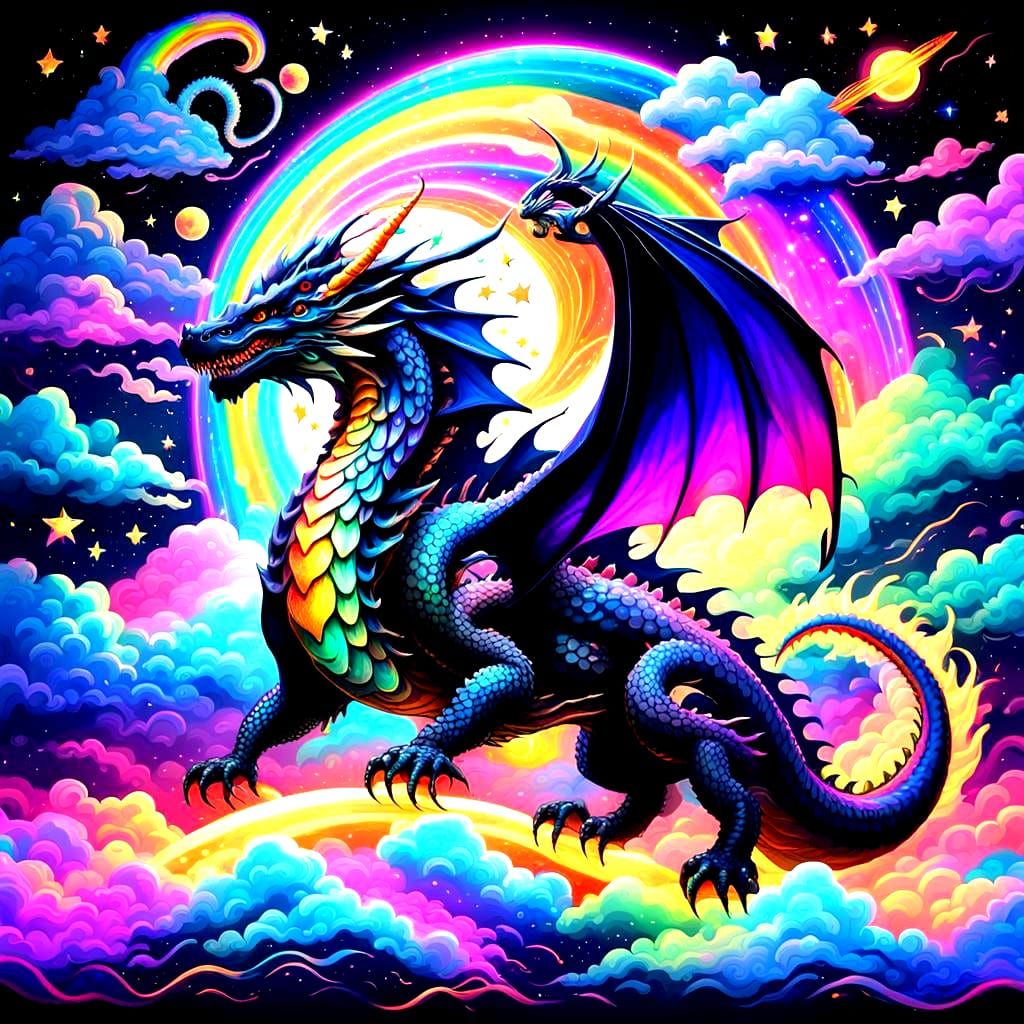 Cosmic Rainbow Dragon in Holographic Astral Style
