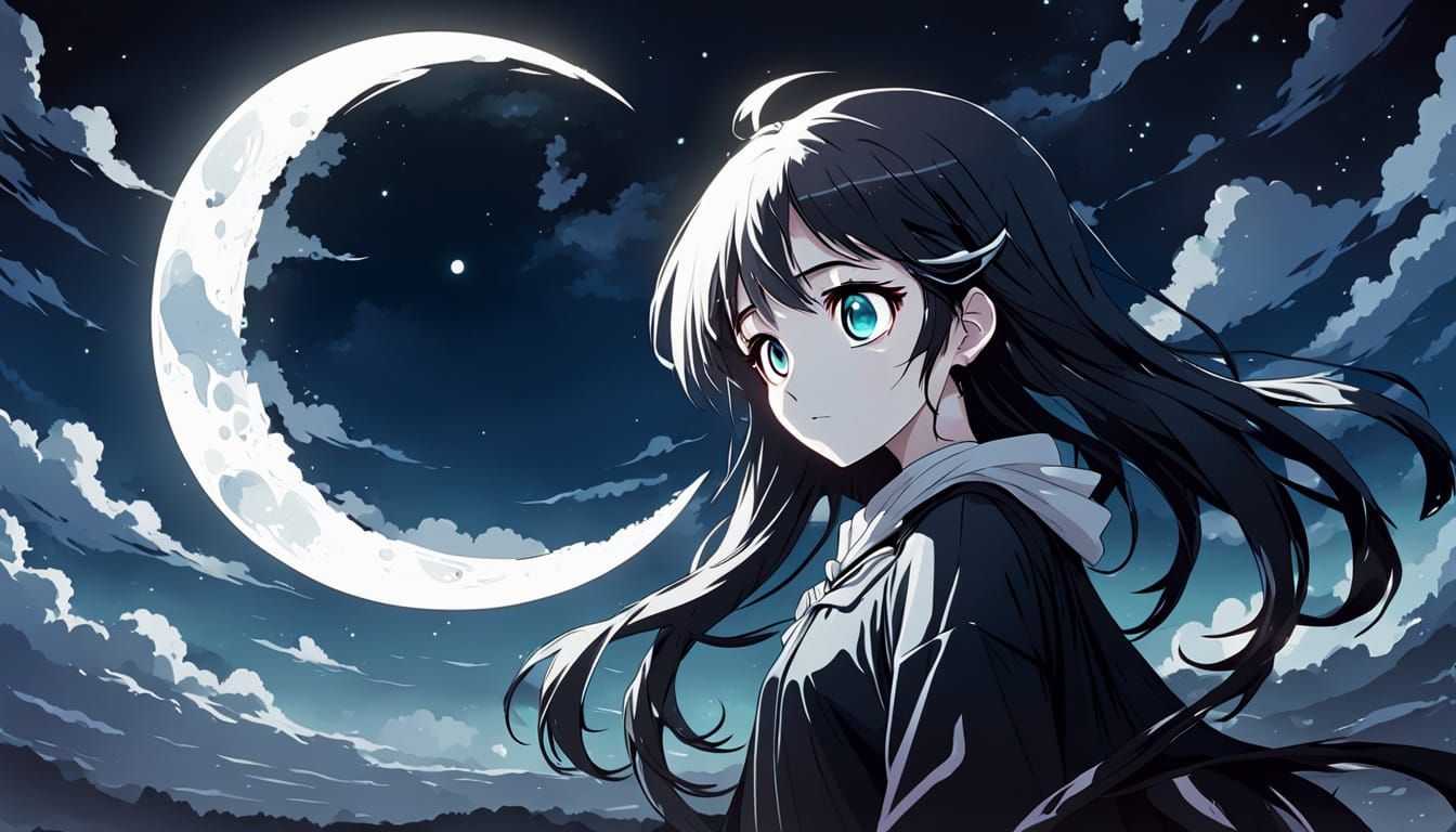 Melting Crescent Moon: Ethereal Anime Art