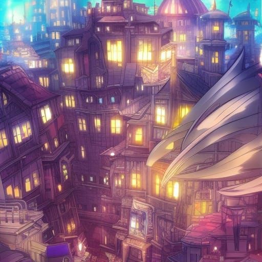 Anime Style Fantasy City Art