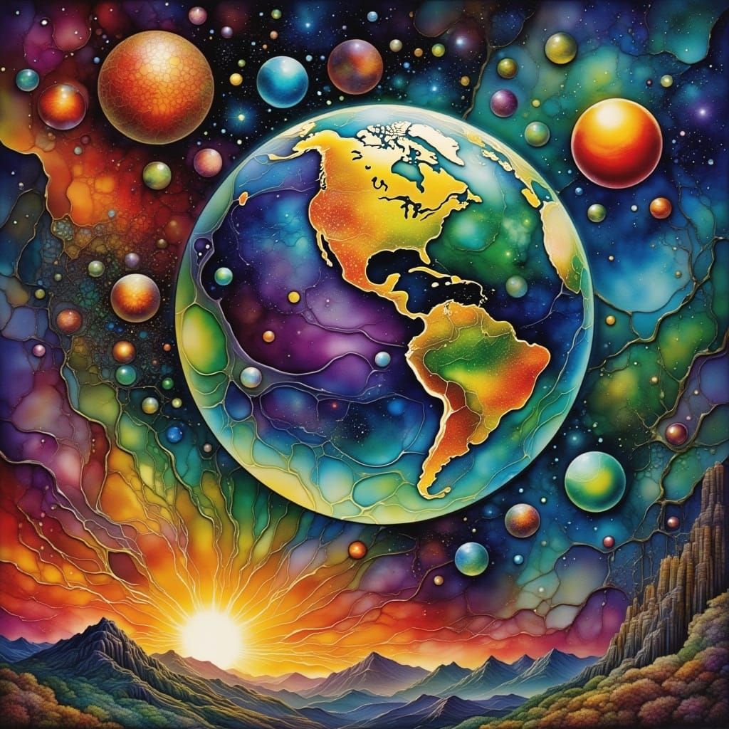 Surreal Earth as Melting Clock in Dreamlike Sky