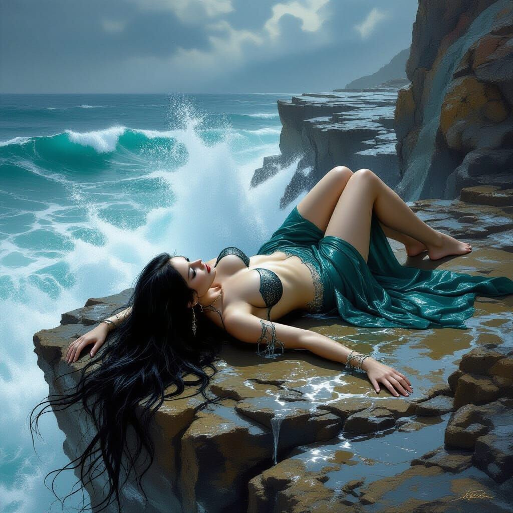 Dark Fantasy Siren on a Cliff