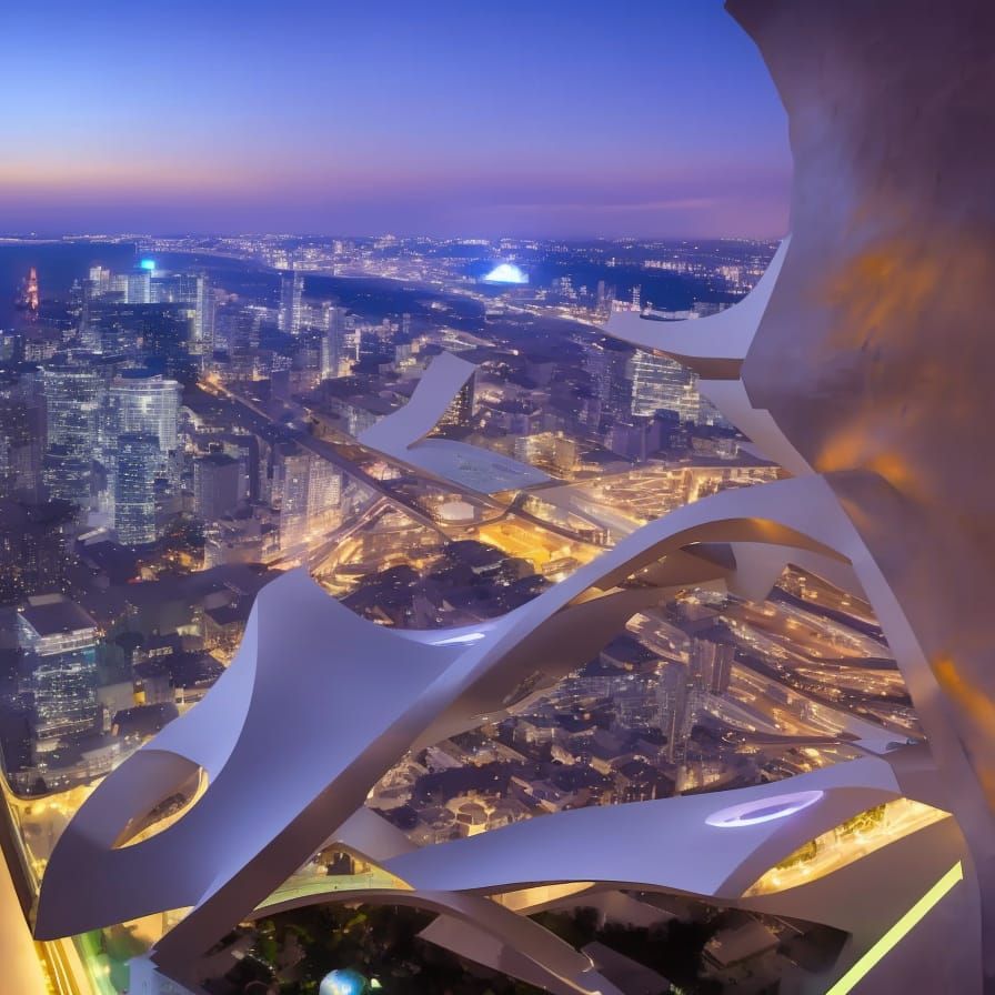 Futuristic Hotel with Midnight View