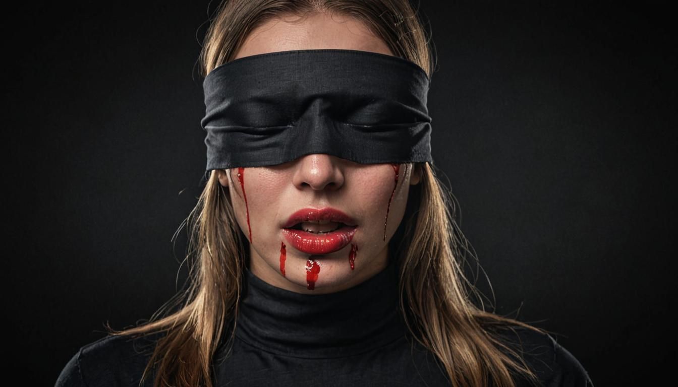 Photorealistic Portrait: Blindfolded Woman with Blood