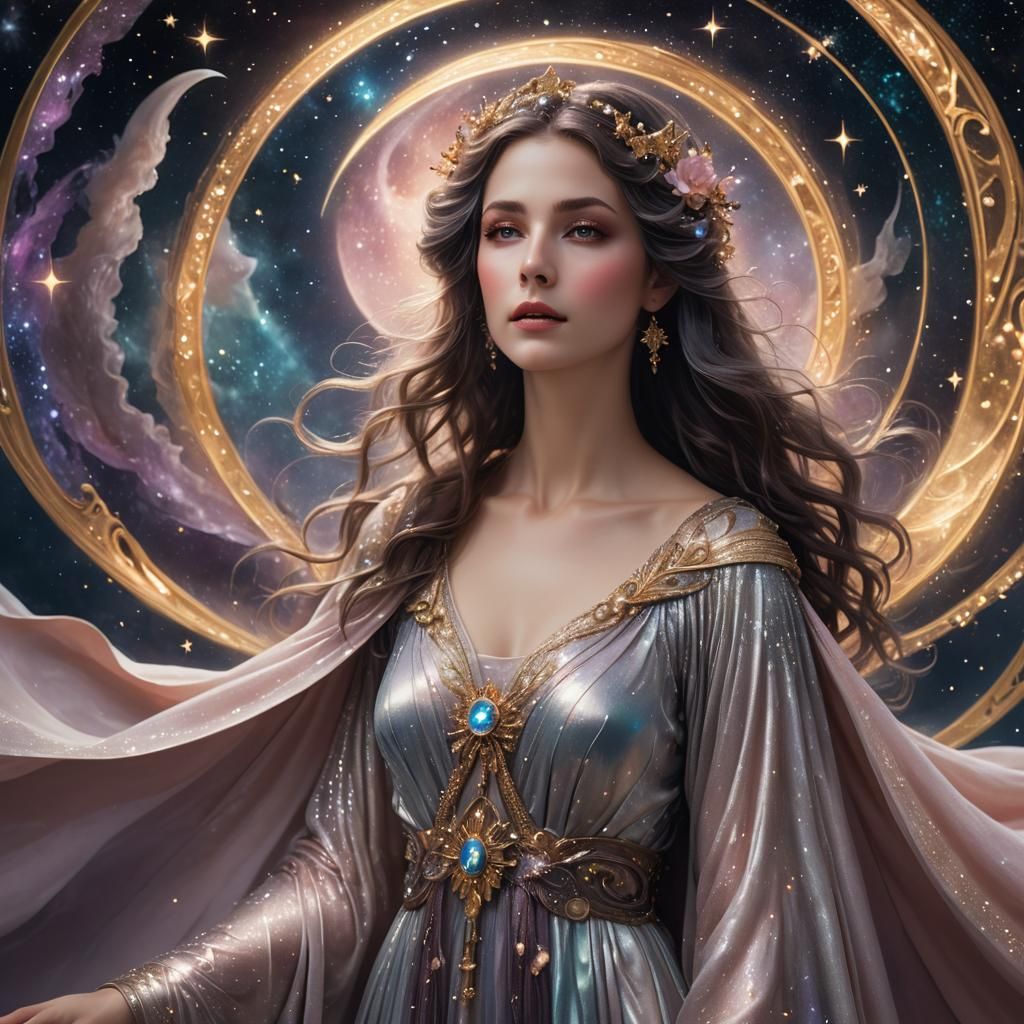 Mystical Woman in Stardust: Dreamy Digital Art