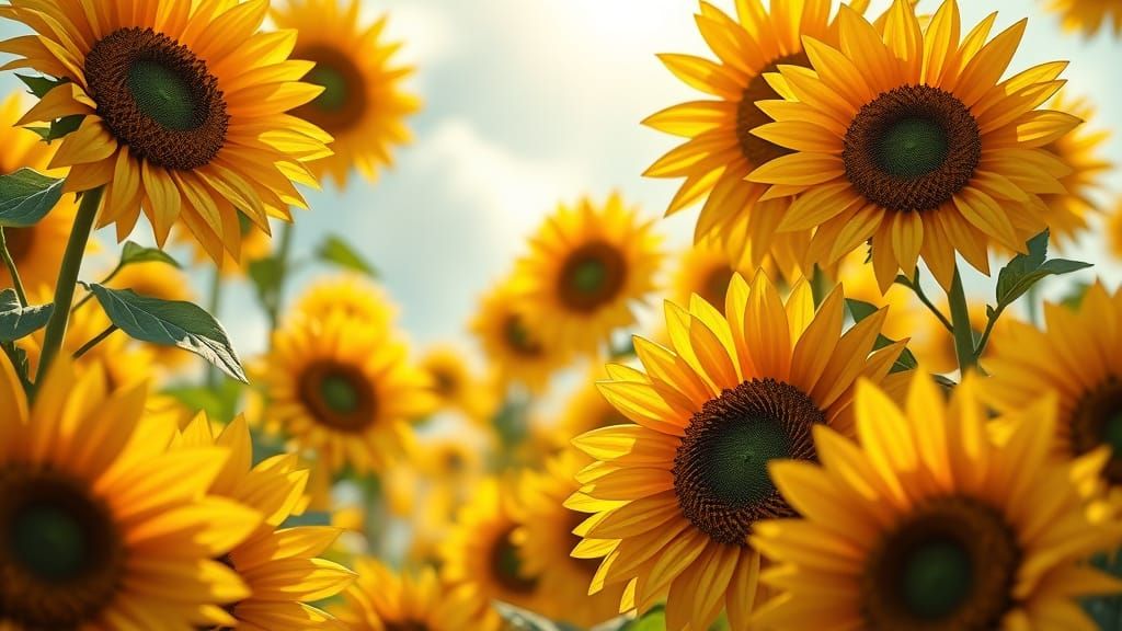 Origami Sunflowers in Impasto Painting Style