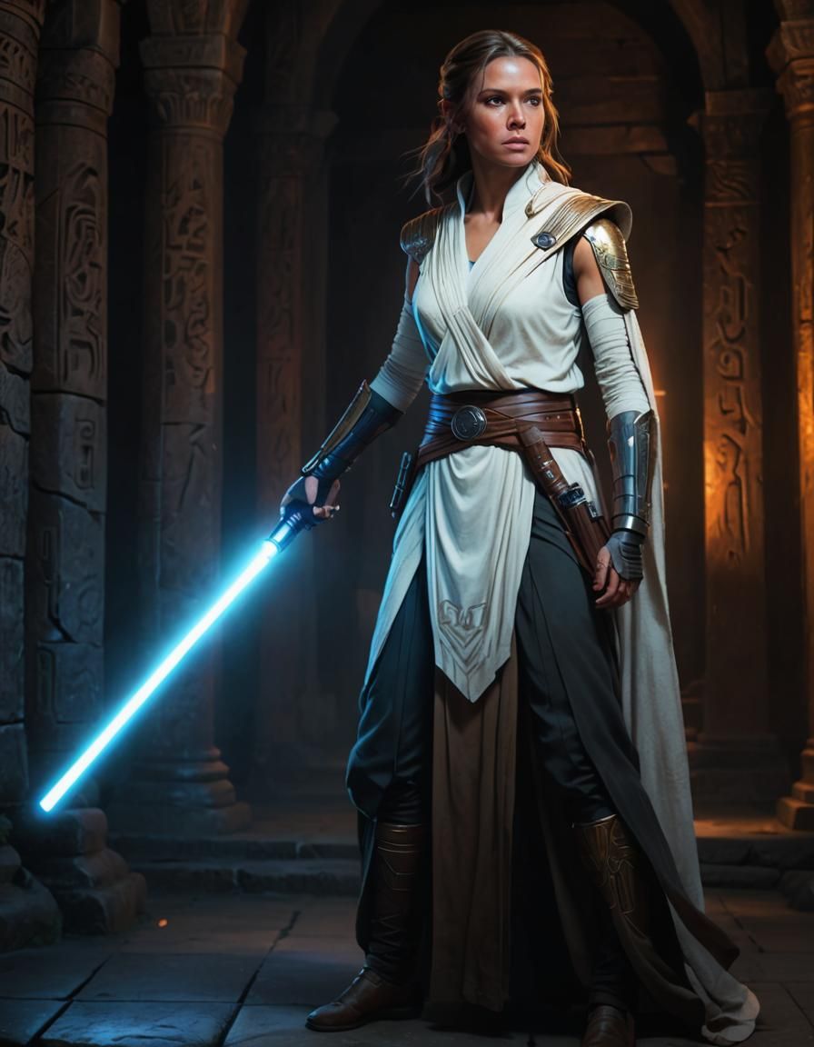 Female Jedi Guardian Defending Temple in Digital Painting