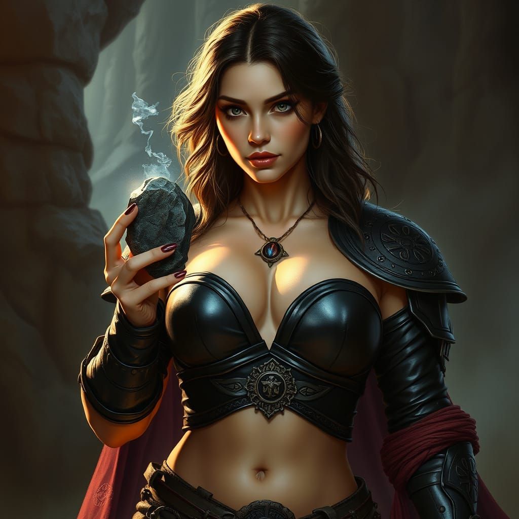 Fantasy Woman Warrior with Mystical Stone