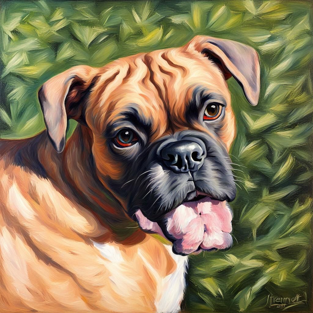 Boxer Dog in Impressionistic Oil Painting Style
