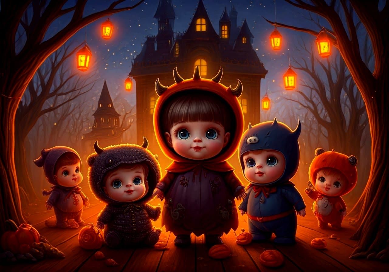 Halloween 3D Render of Costumed Characters