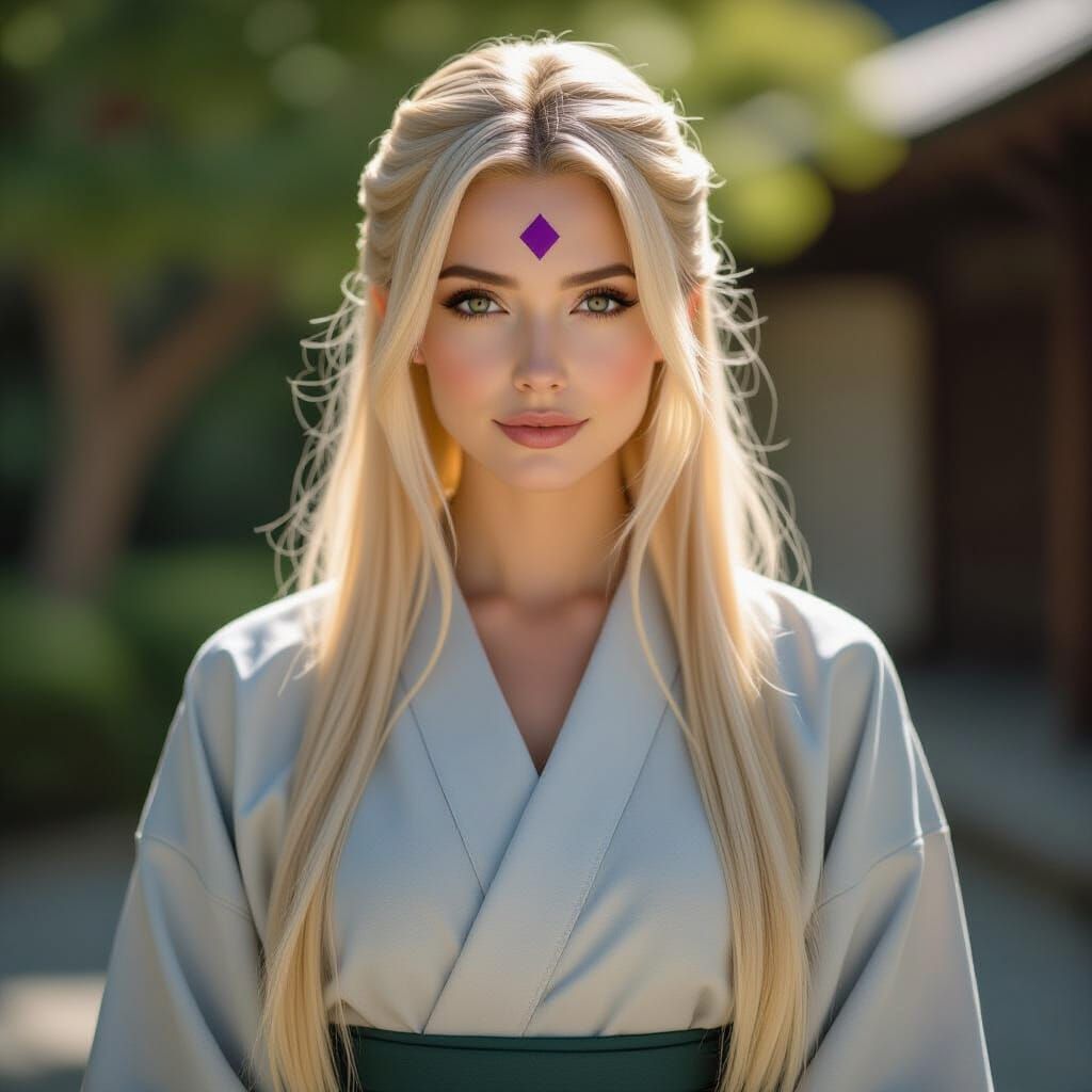 Realistic Photo of a Woman with Kimono-Style Top