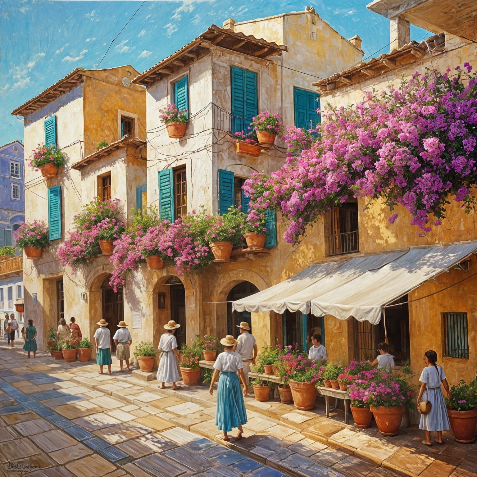 Mediterranean Village Oil Painting in Gurney Style
