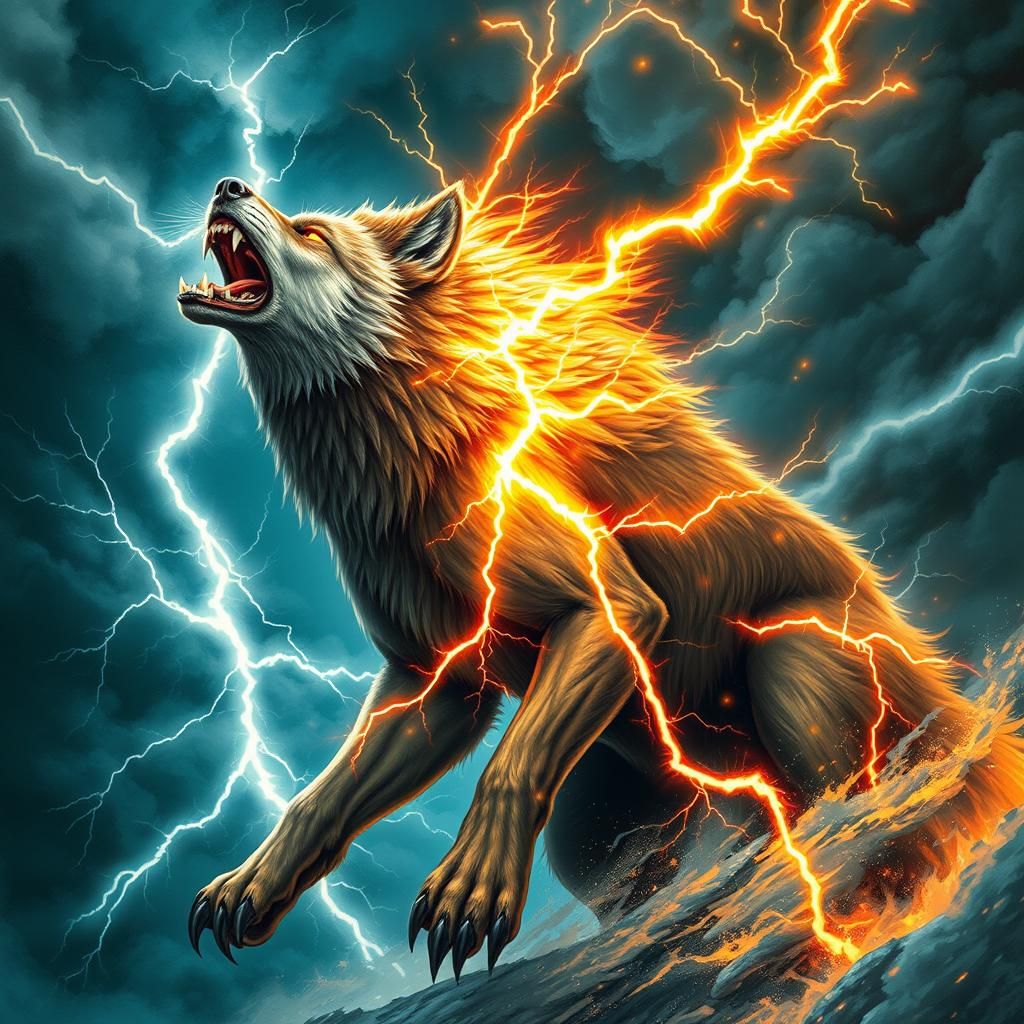 Majestic Wolf Thunderstorm Hybrid: Elemental Ferocity