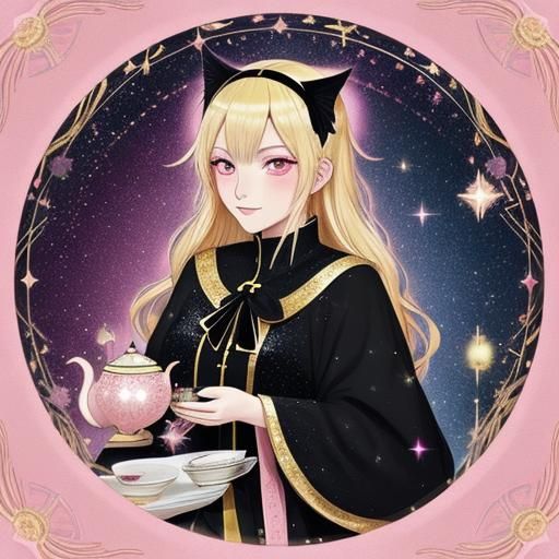 Blonde Tarot Reader with Cat in Anime Art