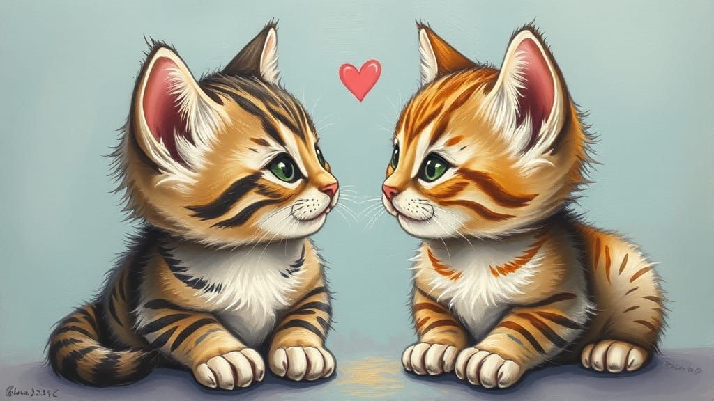 Two Adorable Kittens Gaze Lovingly at Each Other in a Vibran...