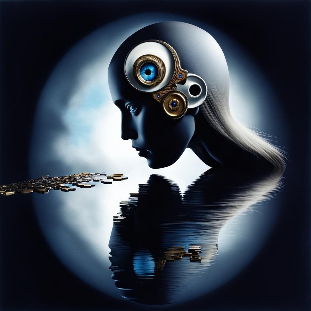 Surreal Gothic Keys with Blue Eyes in Watercolor Style