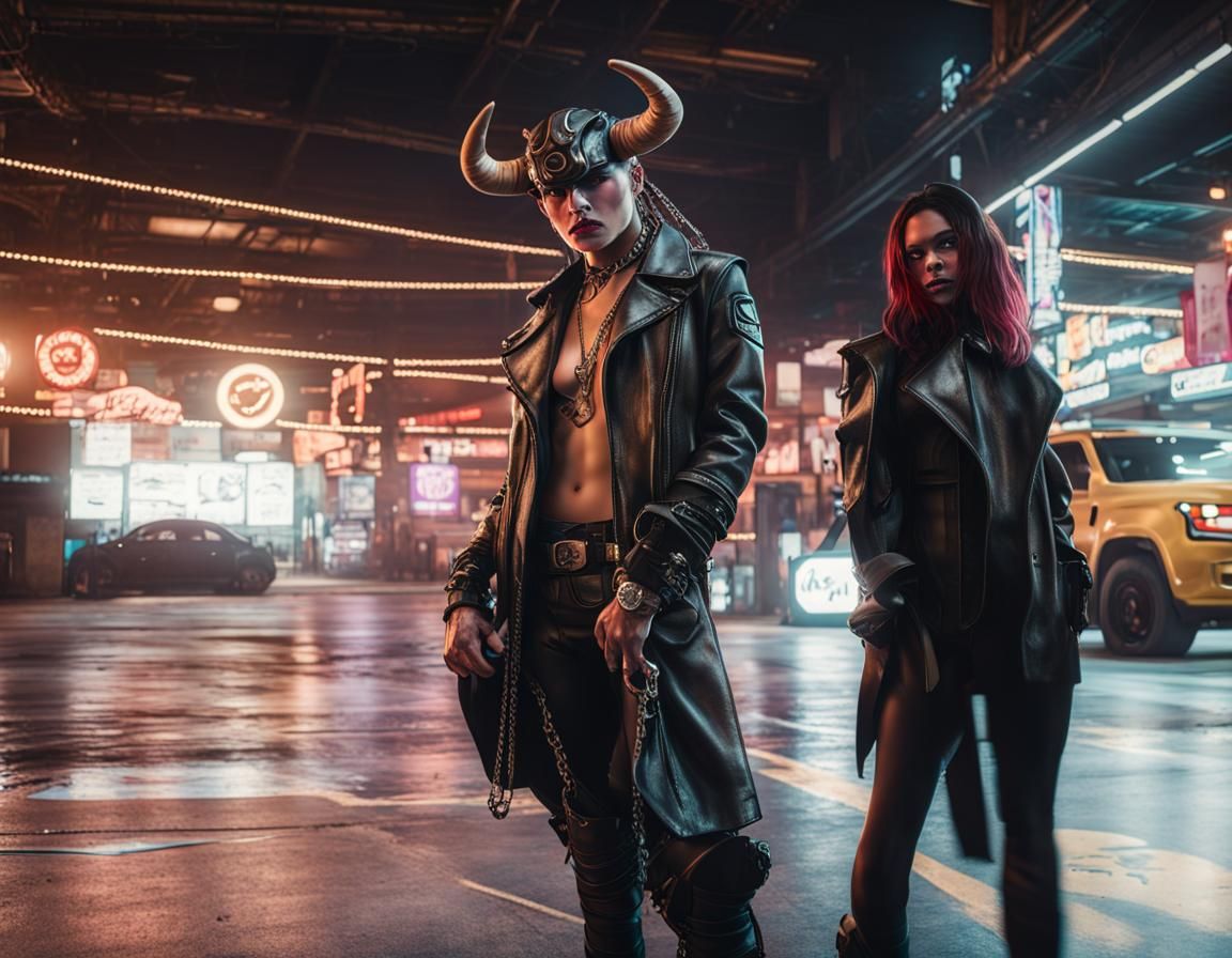 Androgynous Minotaur in Cyberpunk 2099 Style