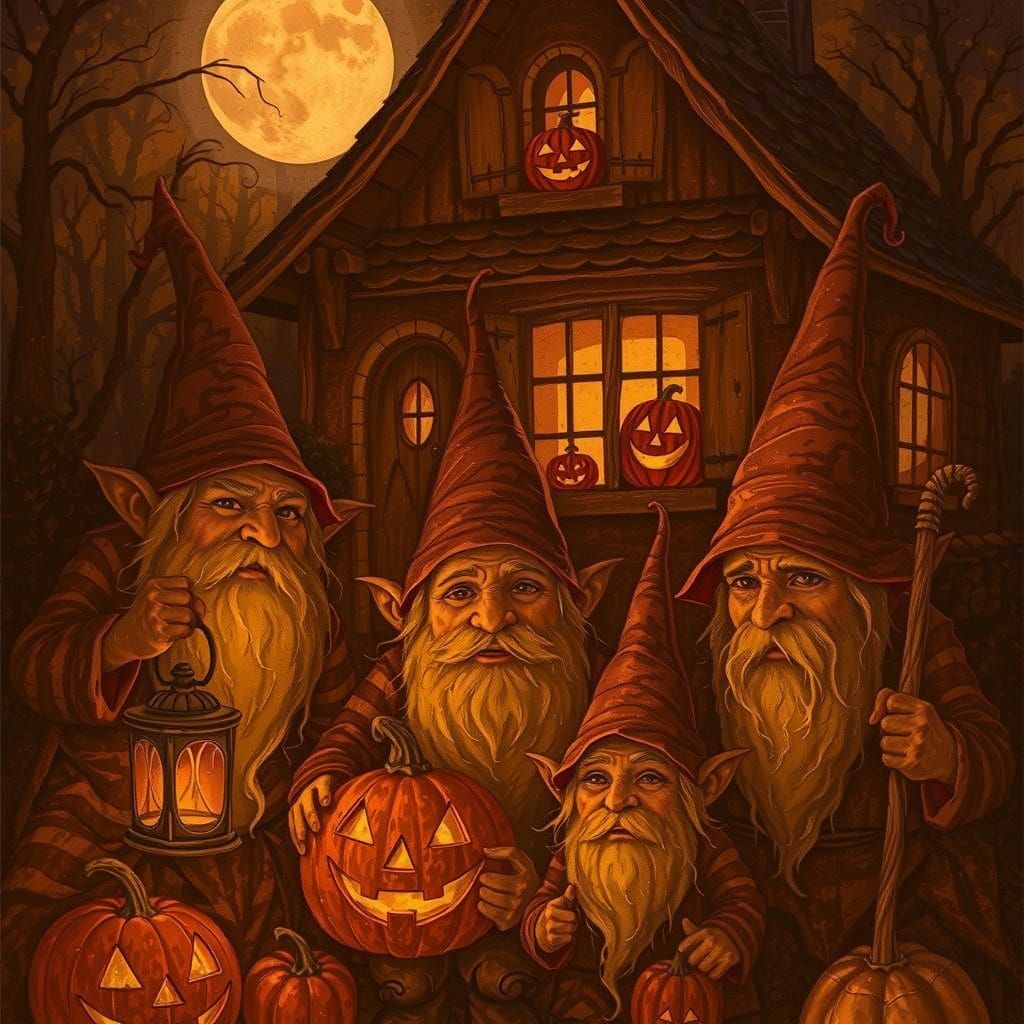 Halloween Gnomes in Ethereal Night Landscape