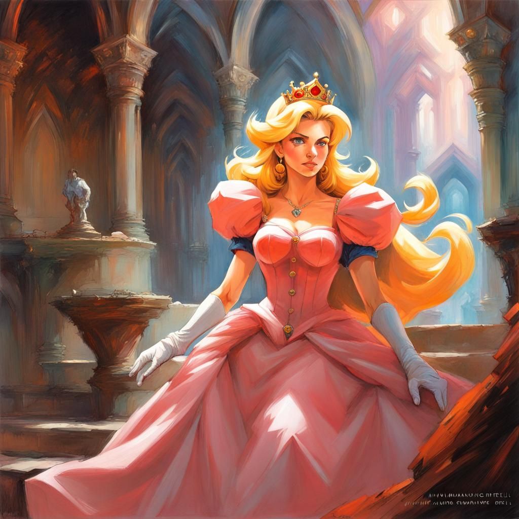 Princess Peach Adult Comic Art in Oil Painting Style