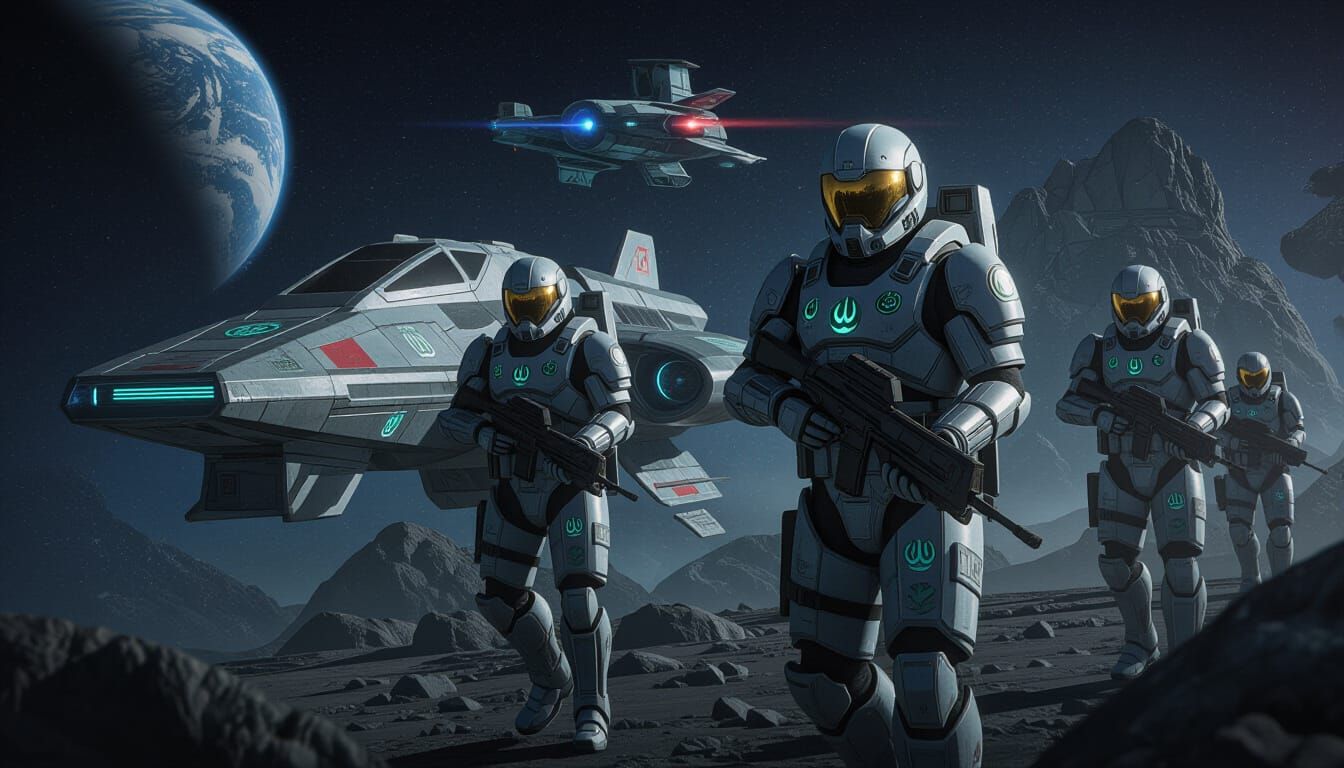 Futuristic Muslim Space Marines on Asteroid Mission