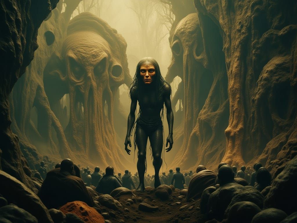 Eerie Alien Colony in Panic, Inspired by Doré