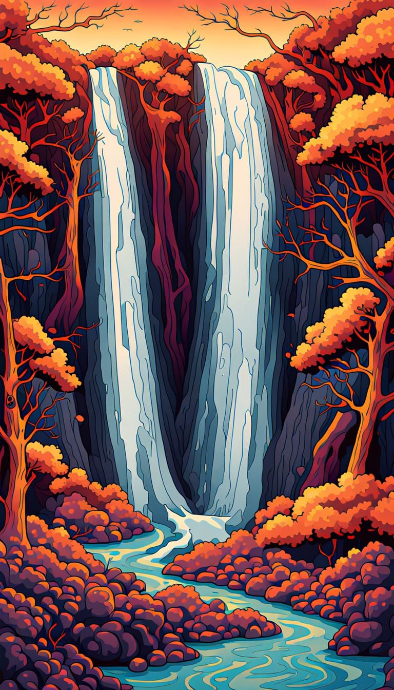 Surreal Dry Waterfall Landscape in Daliesque Style