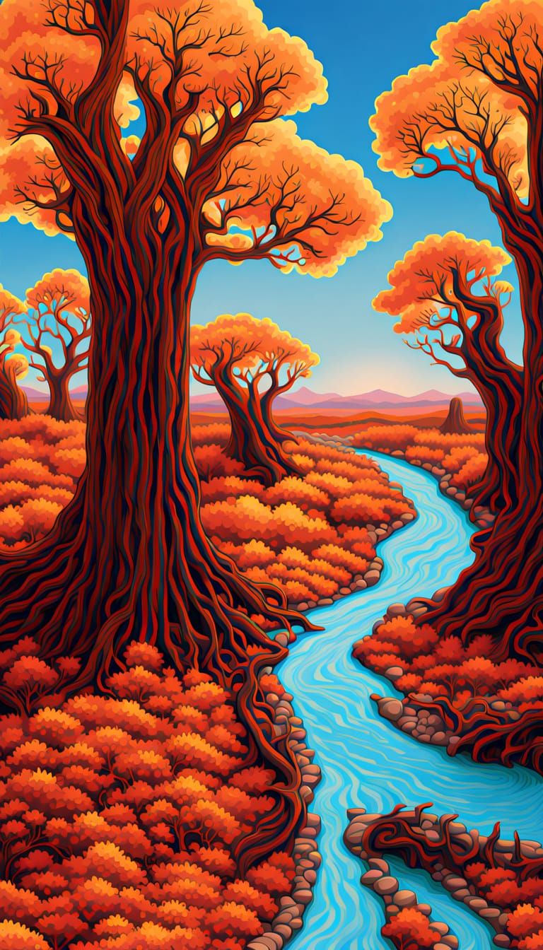 Surreal Daliesque Dry Waterfall with Dead Trees and Melting ...