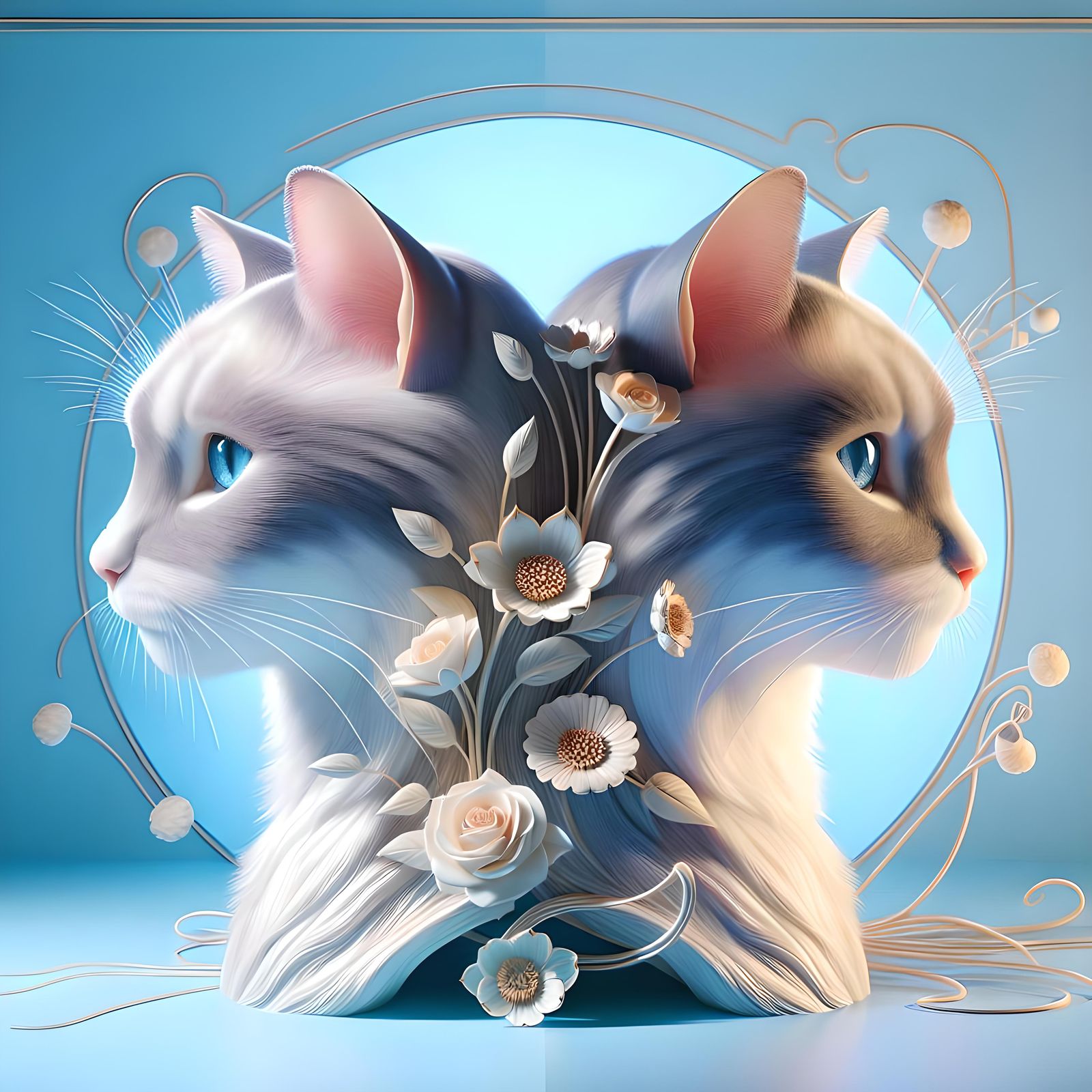 Lovely Cats Portrait in Art Nouveau Style
