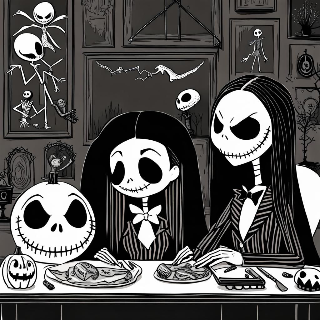 Wednesday Addams and Jack Skellington's Halloween Nightmare